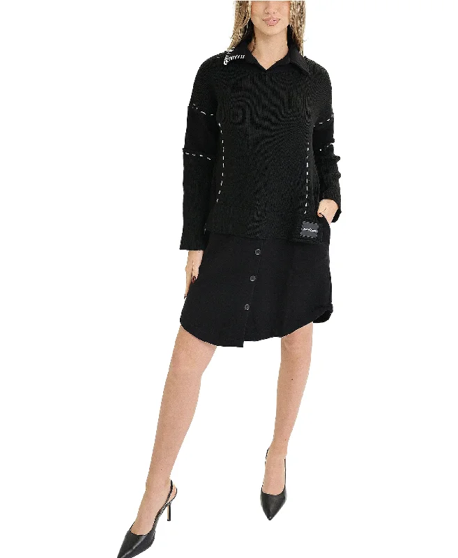 Deal Zone Knit & Fleece Dress w/ Whipstitching