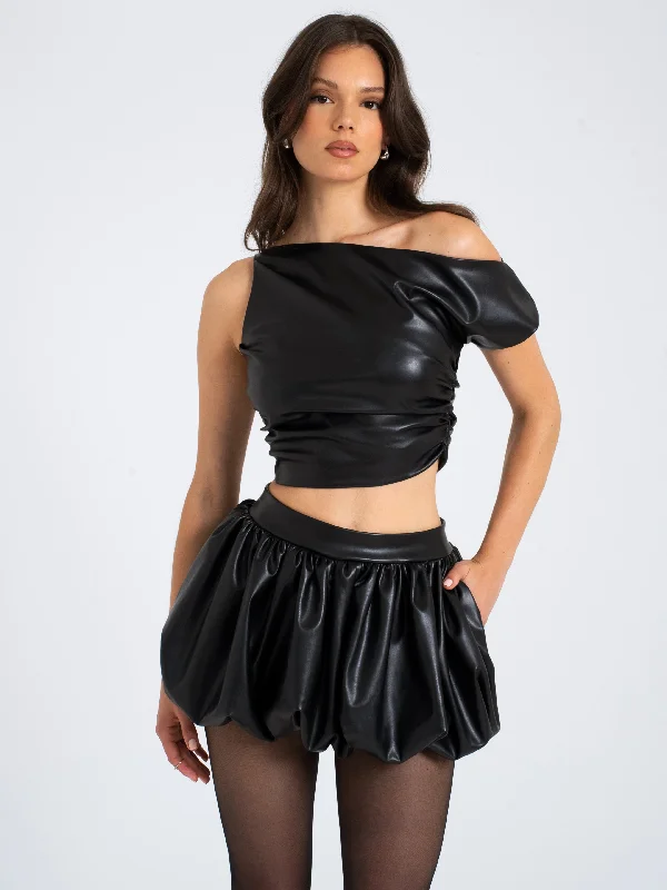 Exclusive Offers Yara Vegan Leather Slash Neck Tank Top
