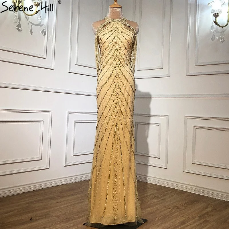 Deal of the Day Sale Serene Hill Luxury Gold Mermaid Evening Dresses Gowns 2024 Beading Elegant Sexy For Women Party LA70998