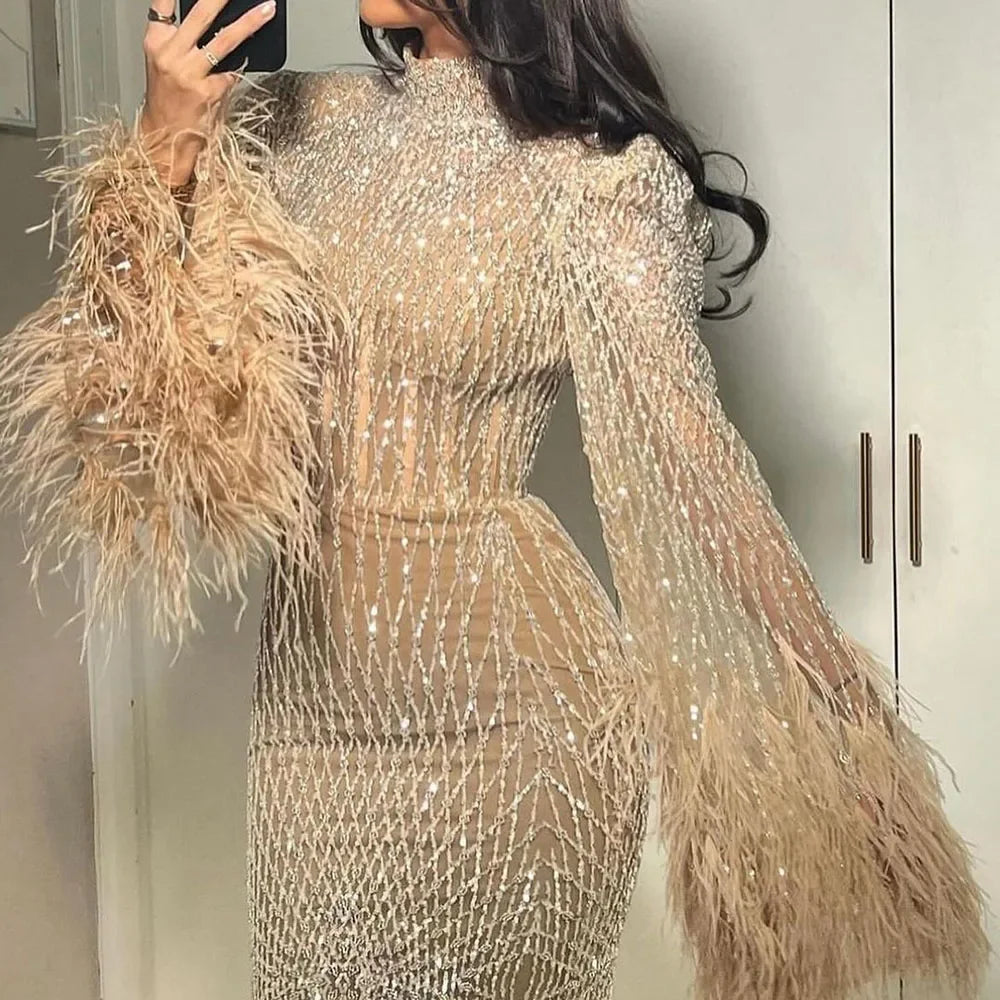 Amazing Deals Serene Hill 2024 Women Wedding Party Dubai Gowns Nude Illusion Cut Out Lace Beaded Feathers Mermaid Long Evening Dresses LA72394