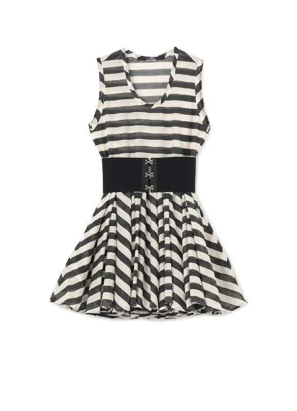 Savings Spectacular [LIMI feu 20th Anniv. Collection]Back Satin Border Flare Mini Dress with Belt