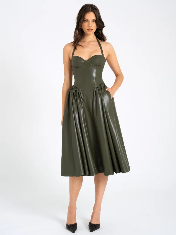 Anniversary Sale Eliana Olive Vegan Leather Dress