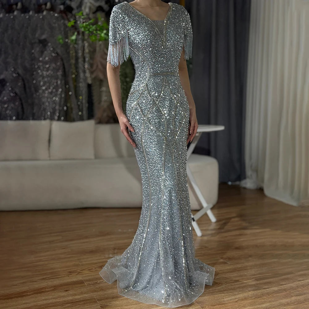 Year-End Sale Serene Hill 2024 Gray Saudi Arabic Evening Gown with Beaded Tassel Dress for Formal Occasion LA72743 Year-End Sale Serene Hill 2024 Gray Saudi Arabic Evening Gown with Beaded Tassel Dress for Formal Occasion LA72743
