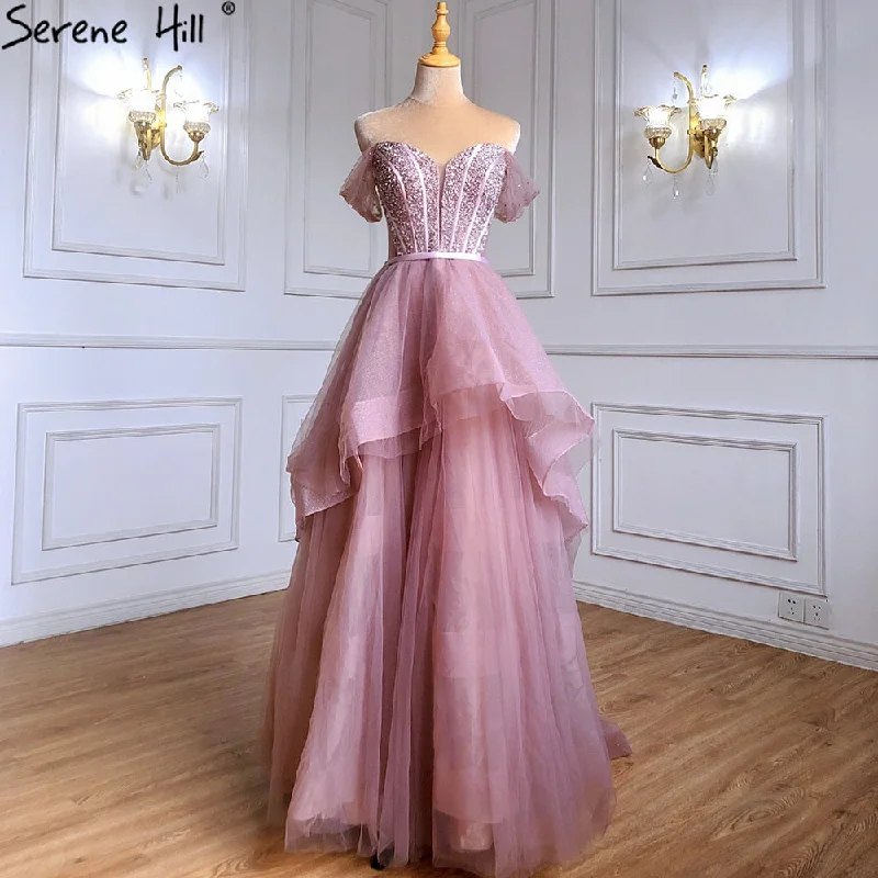 Final Markdown Serene Hill Pink A-Line Luxury Evening Dresses Gowns 2024 Beaded Tiered For Women Wedding Party LA71041