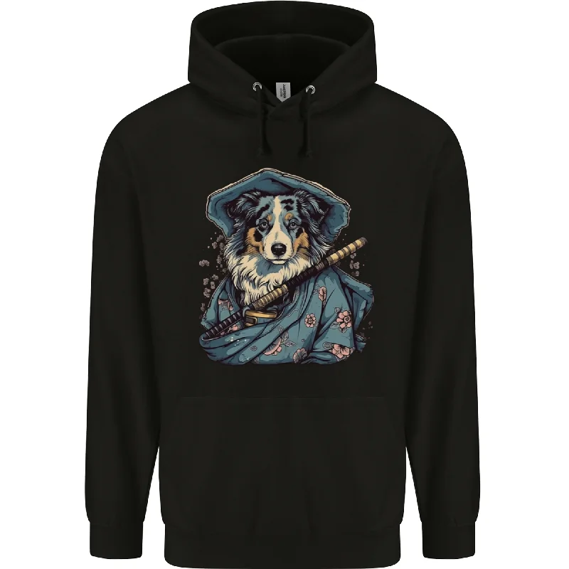 Take Advantage Australian Sheepdog Samurai Warrior Fantasy Mens 80% Cotton Hoodie