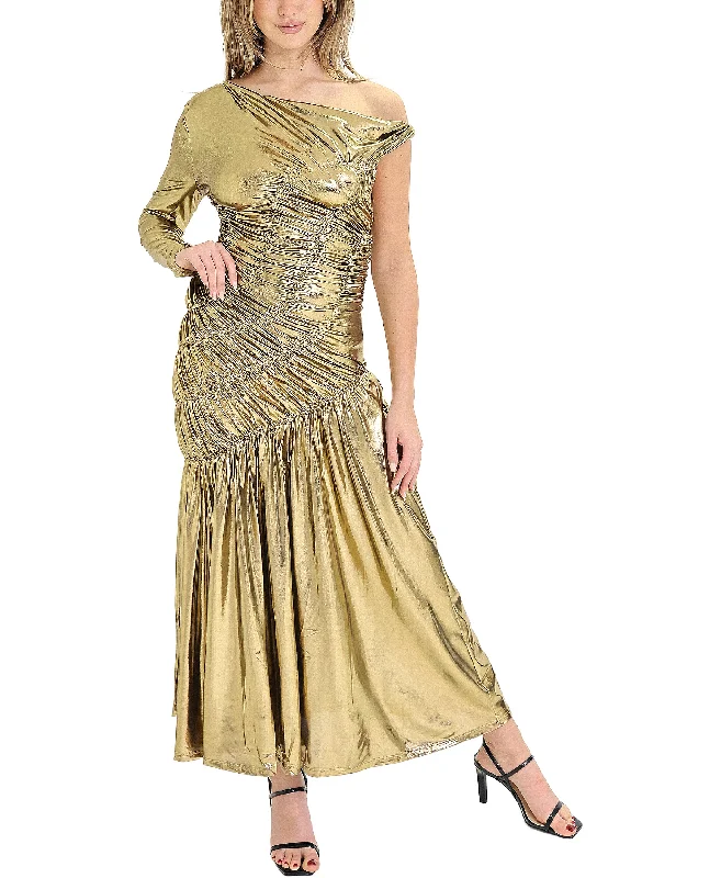 Deal Alert One Shoulder Metallic Maxi Dress