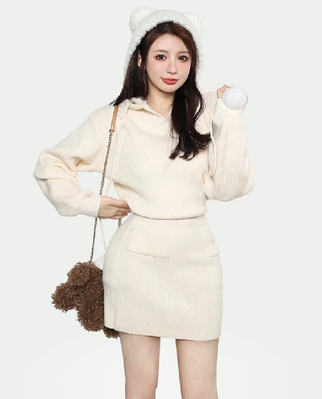 Buy Now Marianna Solid Color Ribbed Hoodie Mini Skirt Matching Set