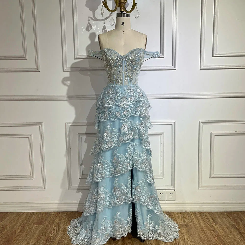 Special Offer Serene Hill Arabic Blue Spaghetti Strap Tiered Beaded Evening Gown with Front Split for Women - Wedding Party 2024 LA72593 Special Offer Serene Hill Arabic Blue Spaghetti Strap Tiered Beaded Evening Gown with Front Split for Women - Wedding Party 2024 LA72593