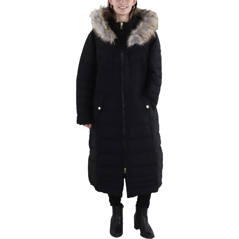 Extra Savings Laundry by Shelli Segal Womens Plus Faux Fur Trim Hooded Long Coat