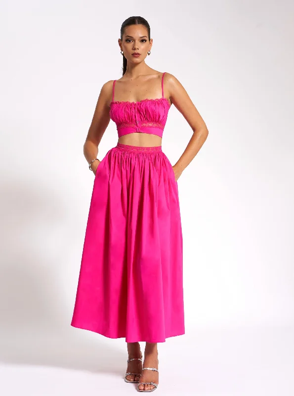 Limited Time Discount Martha Fuchsia Cotton Poplin Maxi Skirt With Lace Trim