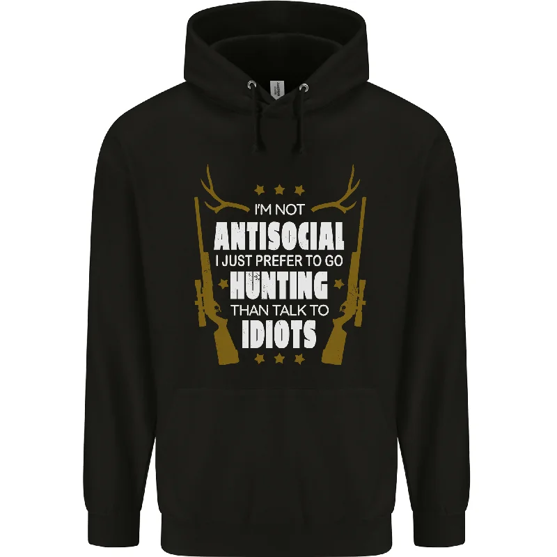 Stock Clearance Antisocial I Prefer to Go Hunting Hunter Mens 80% Cotton Hoodie