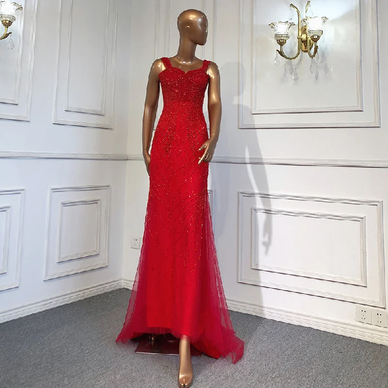 Price Smash Serene Hill Red Mermaid Luxury Evening Dresses Gowns 2024 Beaded Sexy Elegant For Women Party LA71613
