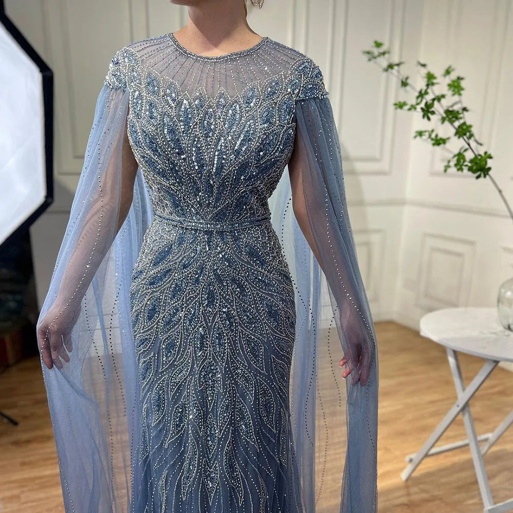 Online Exclusive Serene Hill Arabic Blue Cape Sleeves Mermaid Beaded Luxury Long Evening Dresses Gowns For Women Wedding Party 2024 LA71999 Online Exclusive Serene Hill Arabic Blue Cape Sleeves Mermaid Beaded Luxury Long Evening Dresses Gowns For Women Wedding Party 2024 LA71999