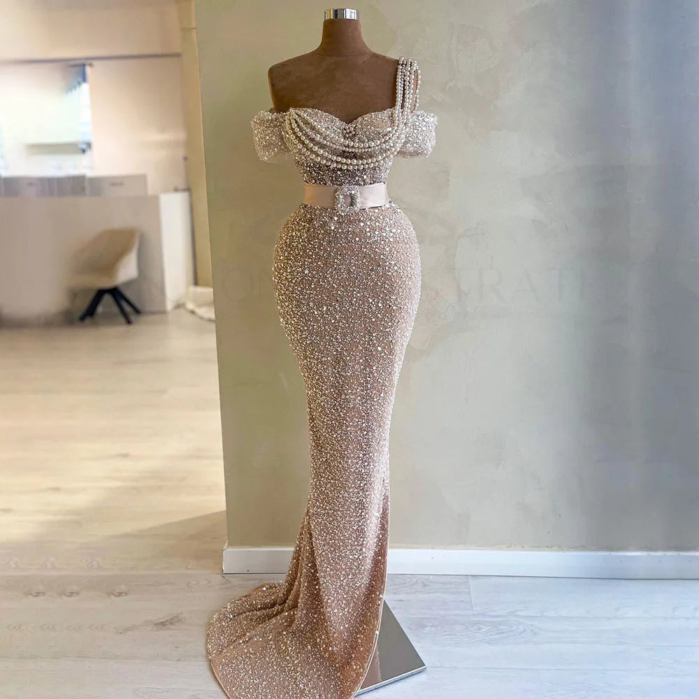 Special Price Serene Hill Arabic Nude Mermaid One Shoulder Beaded Luxury Dubai Evening Dresses Gowns For Women Wedding Party 2024 LA72318B