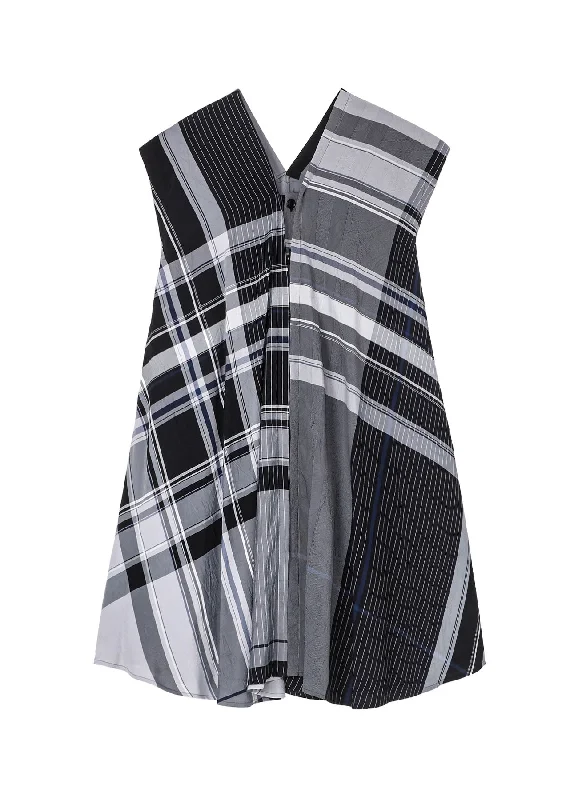 Discount Extravaganza RAYON WRINKLED PLAID FRENCH SLEEVE DRESS