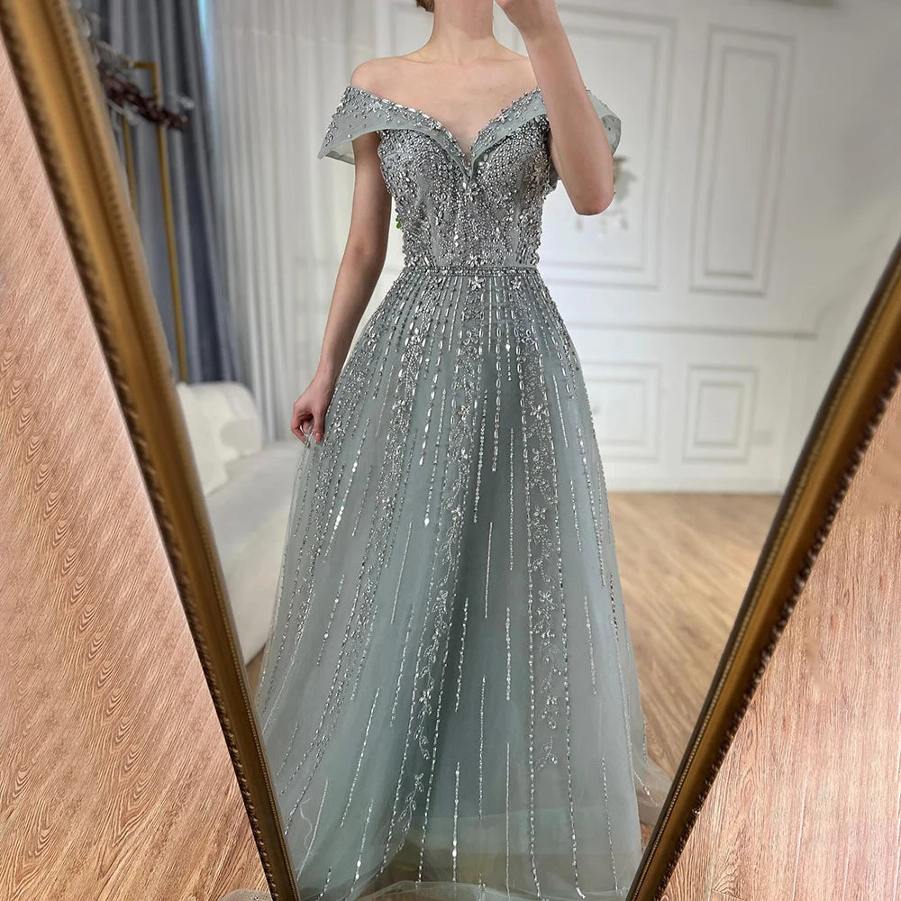 Clearance Sale Serene Hill 2024 Saudi Arabic Gray Beaded Design A-Line Evening Dresses Gowns for Formal Occasion LA72731 Clearance Sale Serene Hill 2024 Saudi Arabic Gray Beaded Design A-Line Evening Dresses Gowns for Formal Occasion LA72731