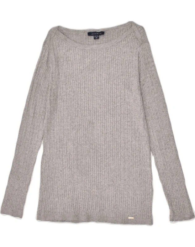 Discount Mania TOMMY HILFIGER Womens Boat Neck Jumper Sweater UK 14 Large Grey Viscose