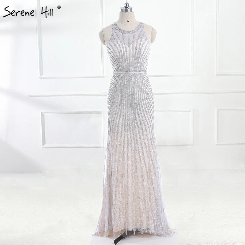 Factory Direct Sale On Sale no return no refundSale Fashion Halter Gold Evening Party Dress Real Photos Nude  Tulle Diamond Party Occasion 2024 Formal Long Evening Dress LA6008