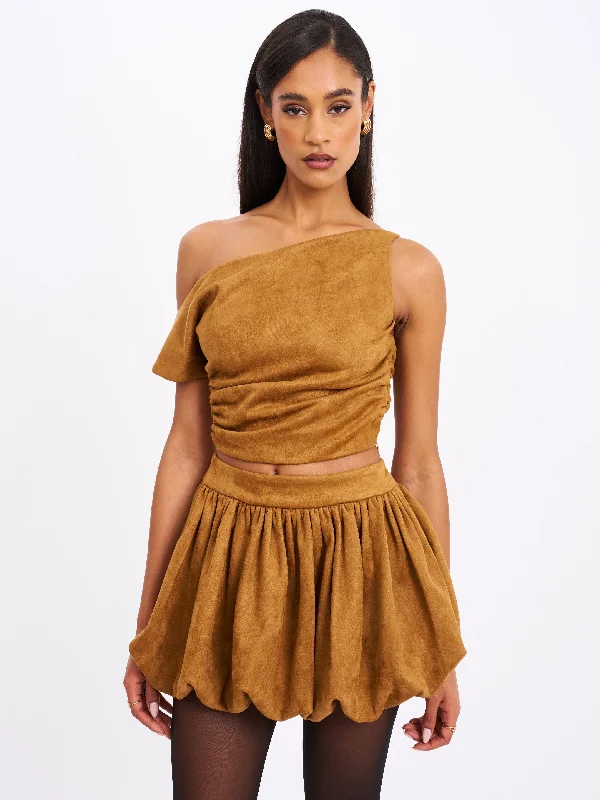 Special Promotion Yara Brown Suede Slash Neck Tank Top