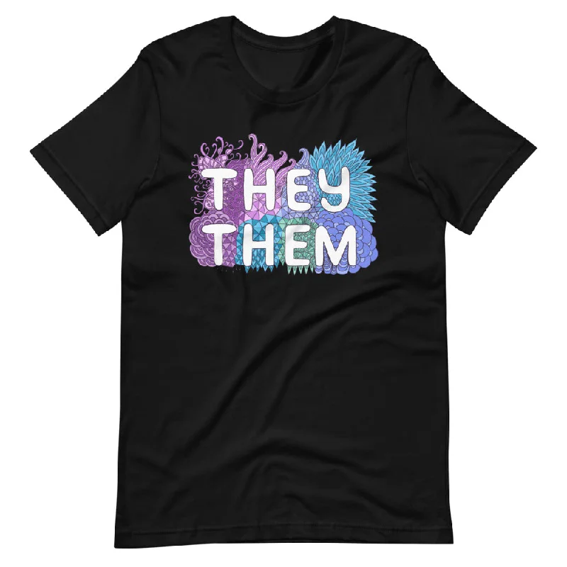 Super Deal They/Them Pronouns Pastel Doodles -- Straight Cut T-Shirt