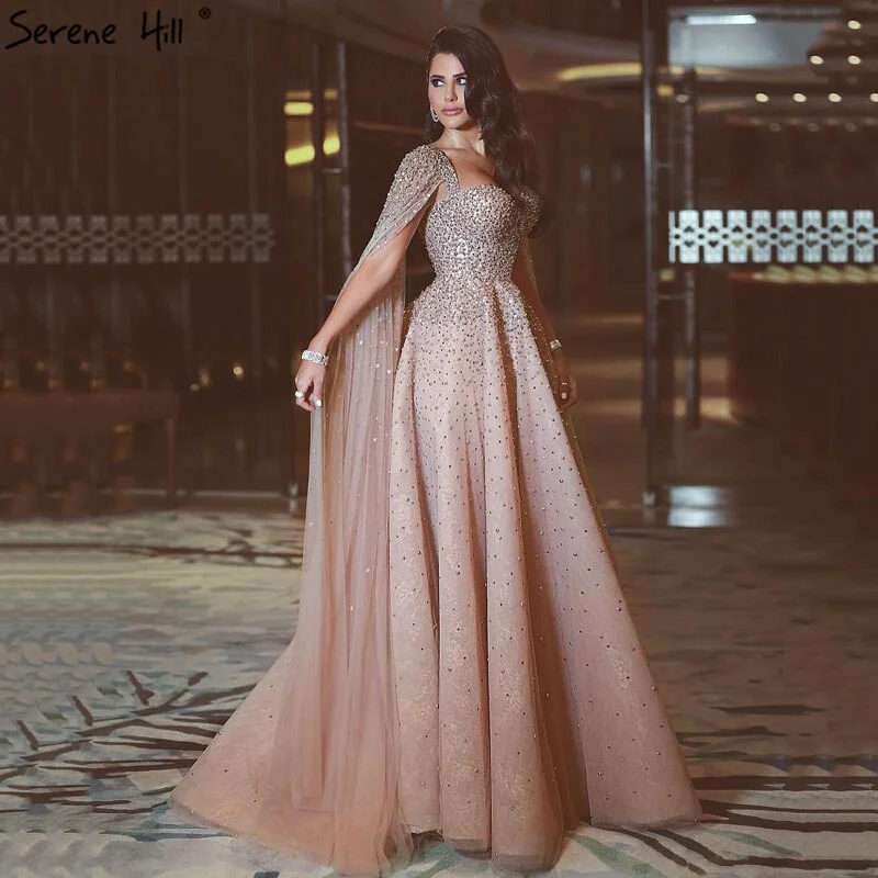 Mega Deal Sale Gold Backless Sexy Luxury Evening Dresses 2024 Dubai Crystal Sleeveless A-Line Formal Dress Serene Hill LA70290