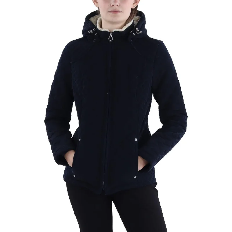 New Deals Laundry by Shelli Segal Womens Faux Fur Hooded Quilted Coat