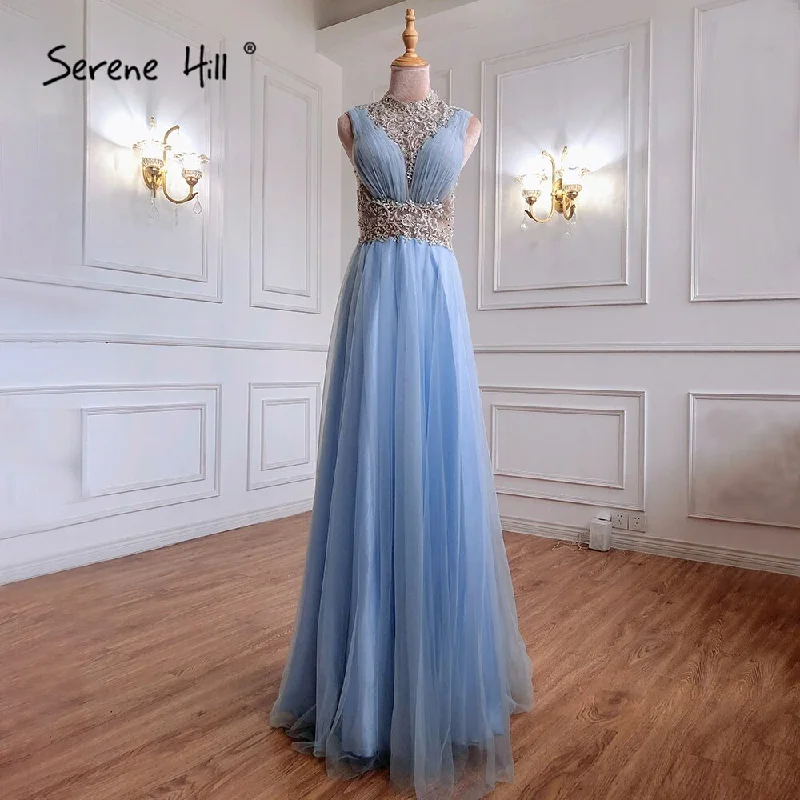 Extra Savings On Sale no return no refundBlue Luxury A-Line Evening Dresses Gowns 2024 Beaded Sleeveless For Women Wedding Party LA70961 Serene Hill