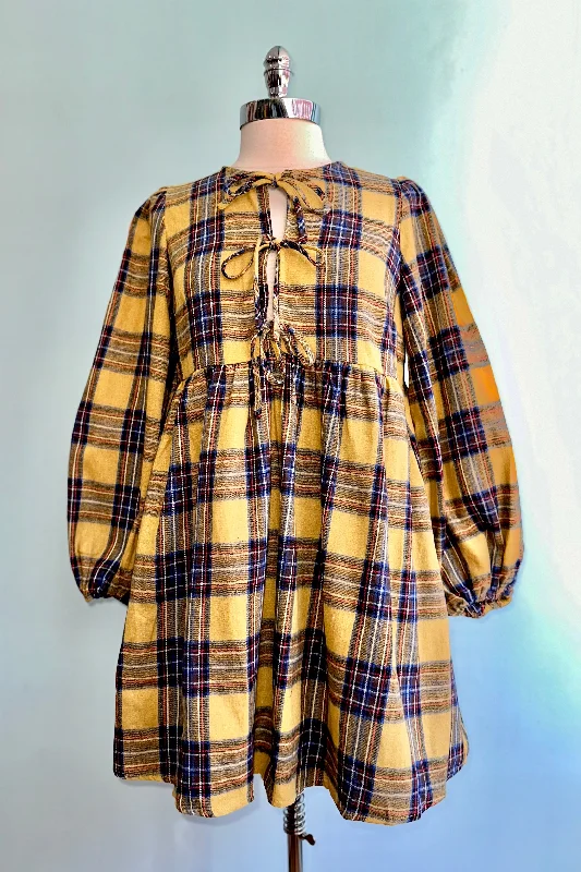 Price Drop Alert Mustard Plaid Flannel Mini Dress