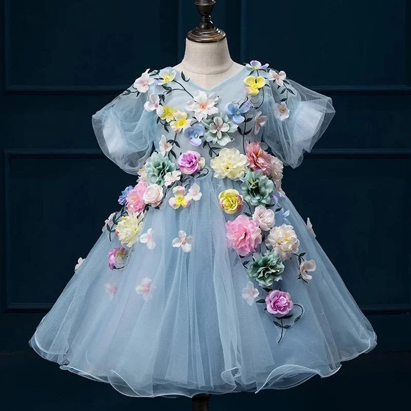 Anniversary Sale Flower Girl Dress Baby Girl Blue Cute Princess Party Dress Toddler Ball Gowns