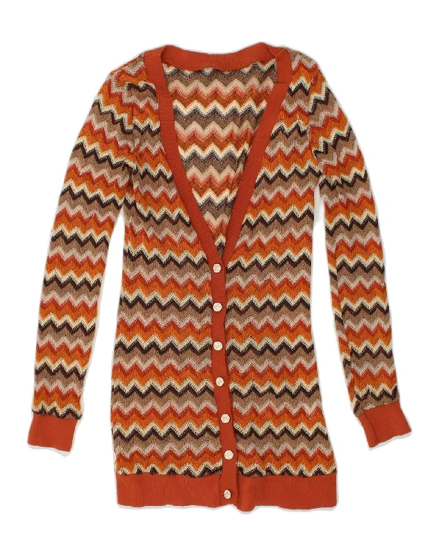 Grand Opening Sale VINTAGE Womens Cardigan Sweater UK 10 Small Orange Chevron Rayon