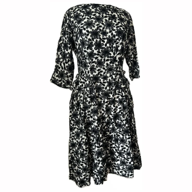 Massive Deals Black and white floral vintage 1950s fuzzy day dress