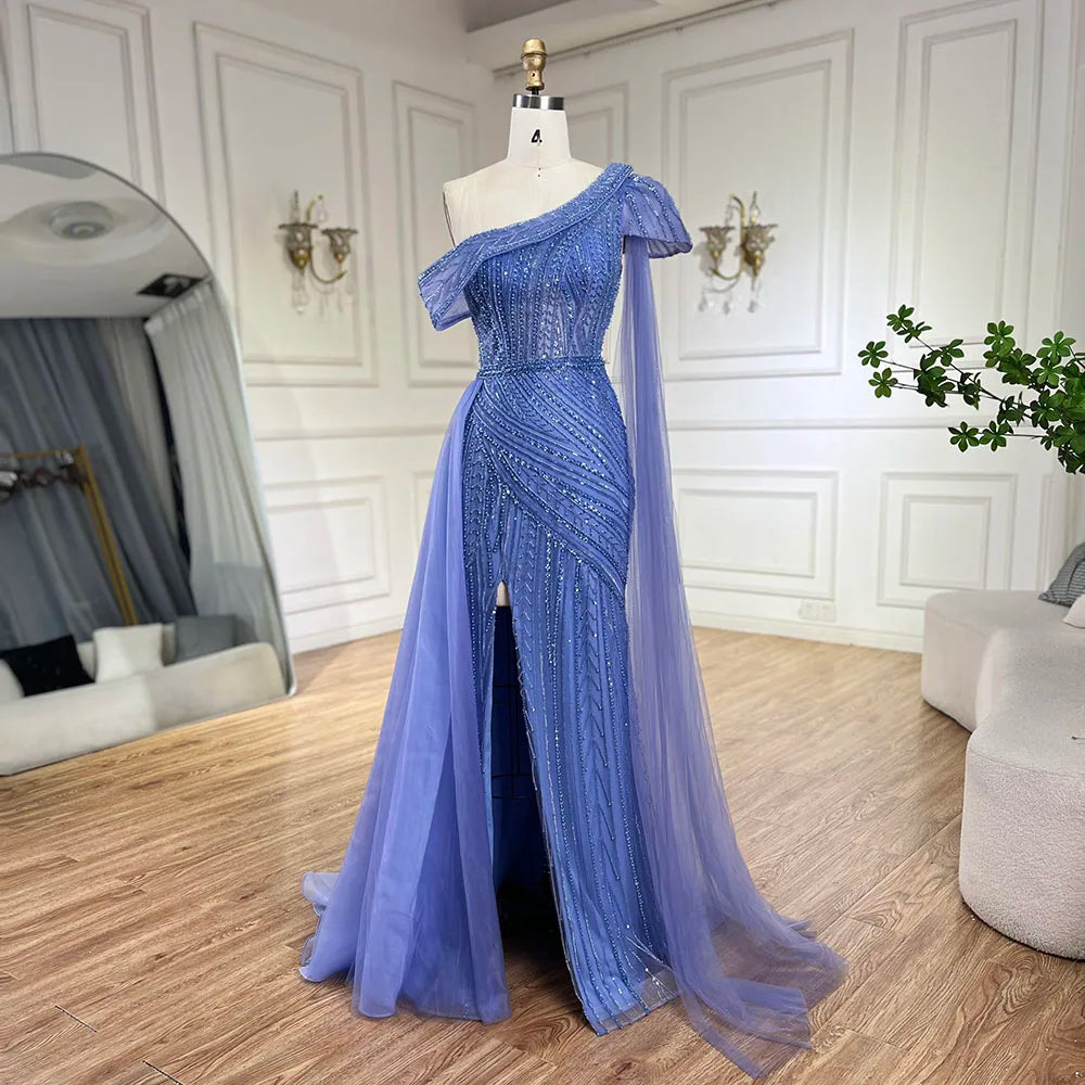 Limited Stock Serene Hill Arabic Blue One-Shoulder Yellow High-Split Mermaid Beaded Evening Gown for Women | Wedding Party 2024 LA72596 Limited Stock Serene Hill Arabic Blue One-Shoulder Yellow High-Split Mermaid Beaded Evening Gown for Women | Wedding Party 2024 LA72596