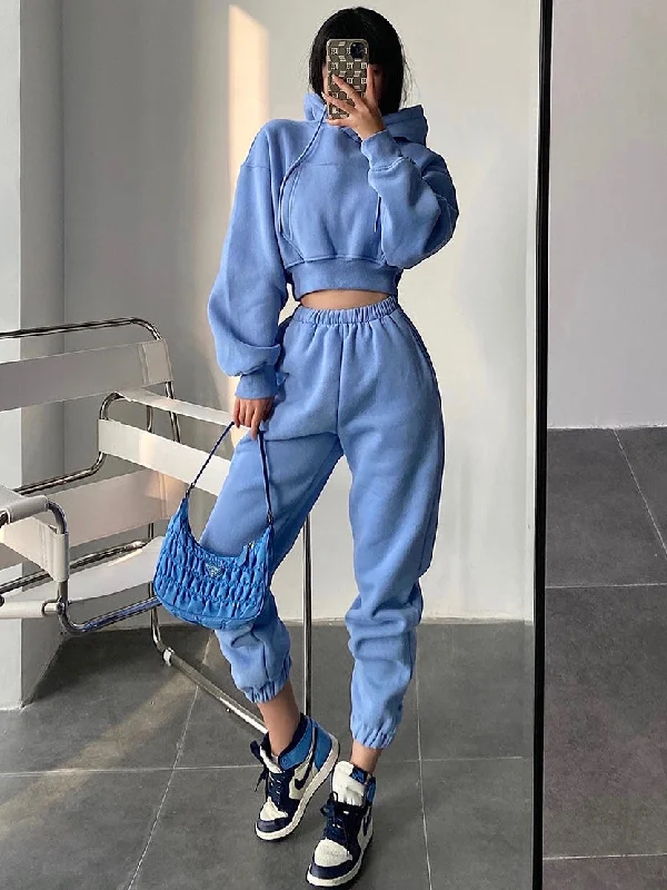 Clearance Event Maci Solid Color Cropped Hoodie High Waist Sweatpants Matching Set