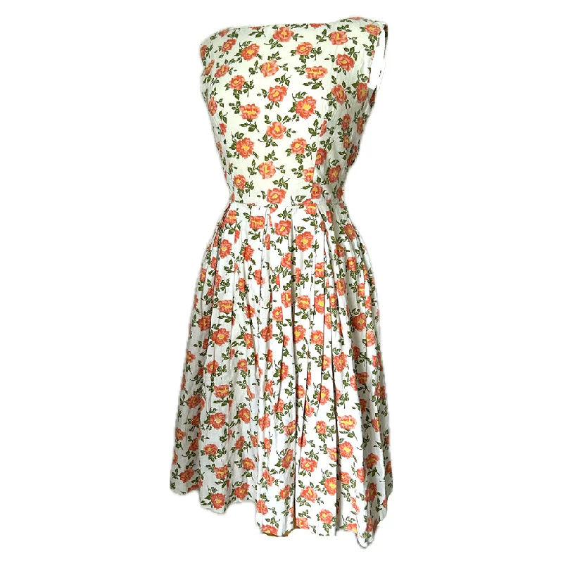 Bargain Prices Orange rose print vintage 1950s cotton day dress
