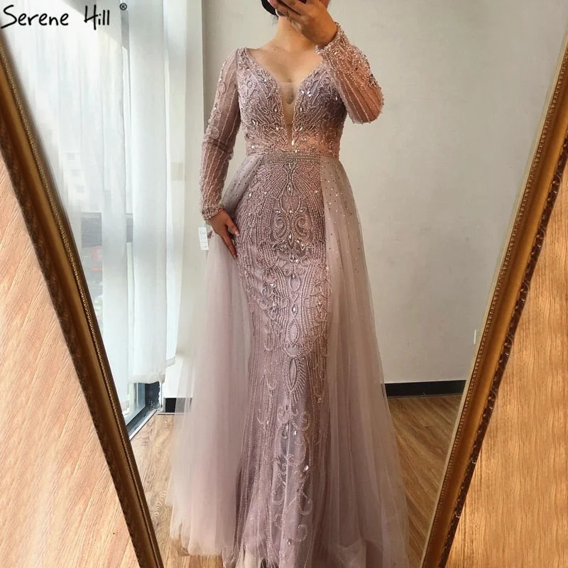 Midnight Madness Serene Hill Dubai Grey V-NeckLong Sleeves Evening Dress 2024 Mermaid Crystal Beading Luxury Formal Party Gown CLA70433 Midnight Madness Serene Hill Dubai Grey V-NeckLong Sleeves Evening Dress 2024 Mermaid Crystal Beading Luxury Formal Party Gown CLA70433