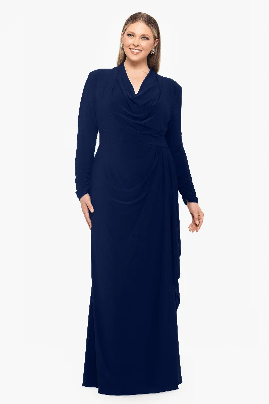Super Sale Plus "Renee" Long Sleeve Jersey Knit V-Neck Dress