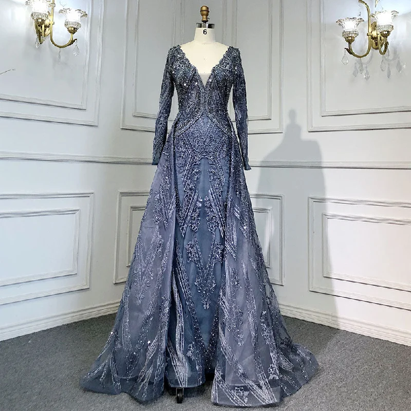 Price Drop Alert Blue Luxury Mermaid Overskirt Evening Dresses Gowns 2024 Beaded Elegant Long Sleeves For Women Party Serene Hill LA71619 Price Drop Alert Blue Luxury Mermaid Overskirt Evening Dresses Gowns 2024 Beaded Elegant Long Sleeves For Women Party Serene Hill LA71619