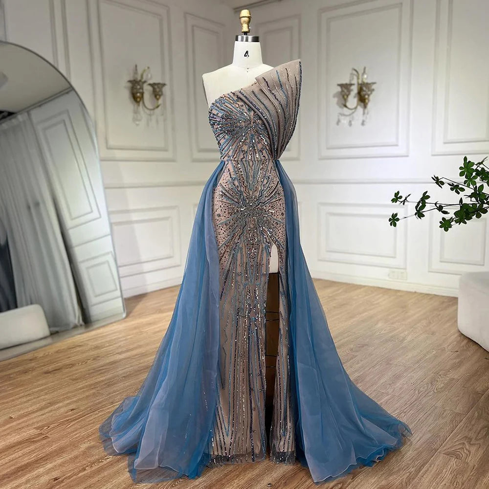 Amazing Deals Serene Hill Blue High Split With Overskirt Mermaid Luxury Beaded Dubai Evening Dresses for Women Wedding Party 2024 LA71921A Amazing Deals Serene Hill Blue High Split With Overskirt Mermaid Luxury Beaded Dubai Evening Dresses for Women Wedding Party 2024 LA71921A