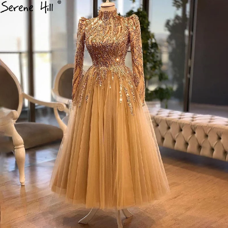 Savings Spectacular Serene Hill Muslim Gold Luxury Evening Dresses Gowns 2024 Ankle-Length A-Line Beading For Women Party LA70987 Savings Spectacular Serene Hill Muslim Gold Luxury Evening Dresses Gowns 2024 Ankle-Length A-Line Beading For Women Party LA70987