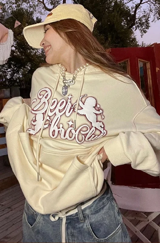 Savings Event Beerbro Club Graphic Letter Print Long Sleeve Hoodie