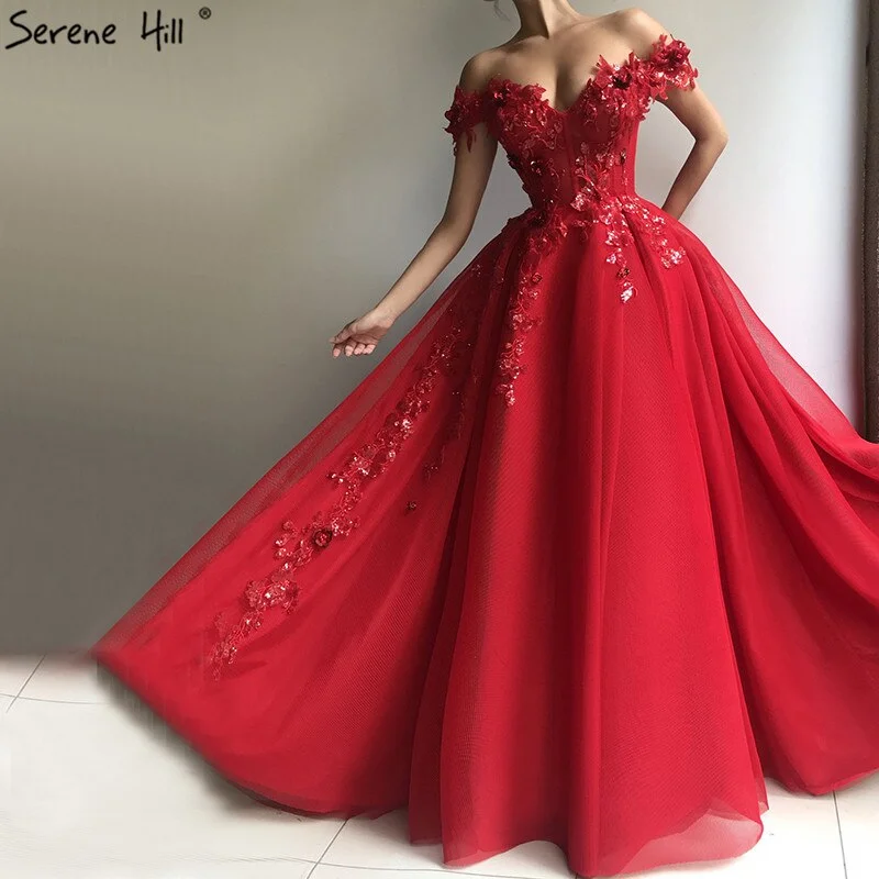 Time-Limited Offer On Sale No Return No Refund Sale Red Luxury Sequined Beading Sexy Evening Dresses 2024 Dubai Latest Off Shoulder Evening Gowns For Women LA60792