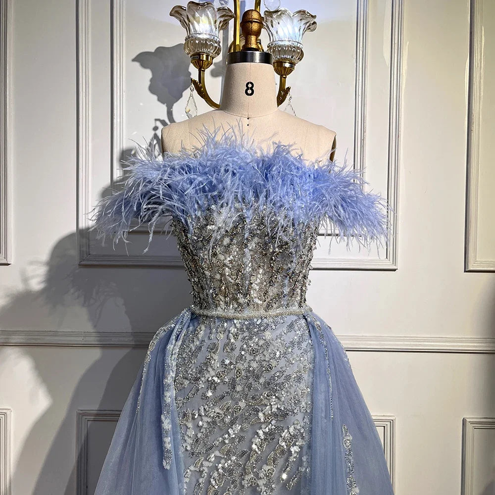 Limited Time Offer Serene Hill Blue Diamond Feather Mermaid Elegant With Overskirt Evening Dresses Gowns 2024 For Women Wedding Party LA72061 Limited Time Offer Serene Hill Blue Diamond Feather Mermaid Elegant With Overskirt Evening Dresses Gowns 2024 For Women Wedding Party LA72061