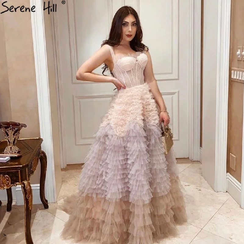 Stock Clearance Serene Hill Pink Ruffles Sexy Evening Dresses Gowns 2024 A-Line Tiered High-end For Women Party LA71221 Stock Clearance Serene Hill Pink Ruffles Sexy Evening Dresses Gowns 2024 A-Line Tiered High-end For Women Party LA71221