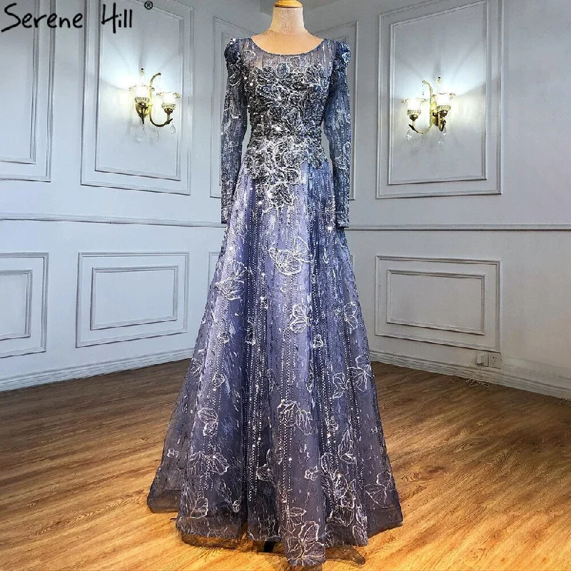 Price Rollback Serene Hill Muslim Luxury Blue Evening Dresses Gowns 2024 Lace Beaded A-Line For Woman Wedding Party  LA71231