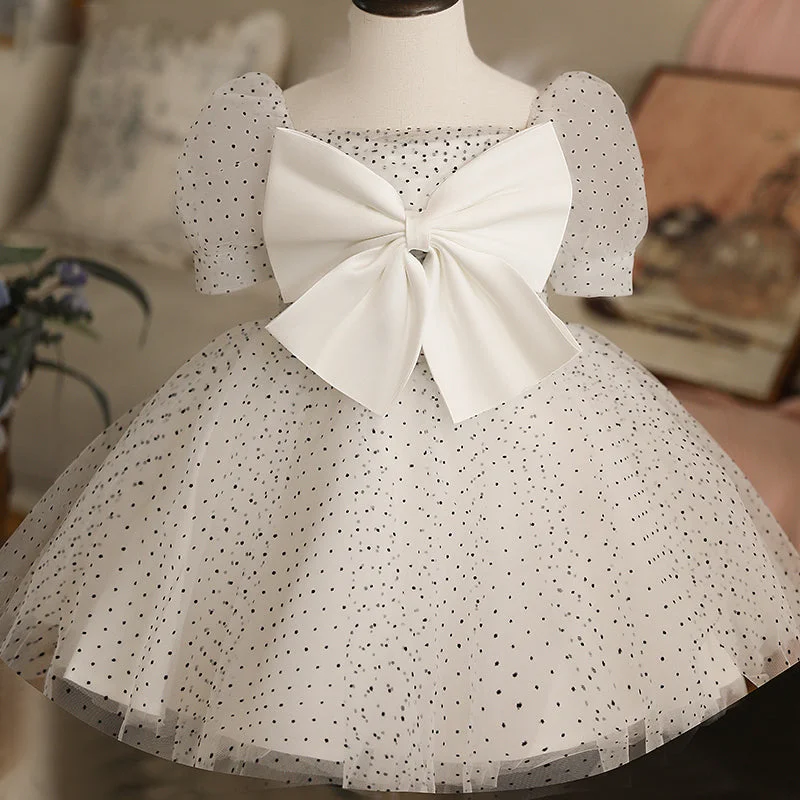 Online Specials Flower Girl Dresses Baby Girl White Polka Dot Big Bow Knot Birthday Party Princess Dress
