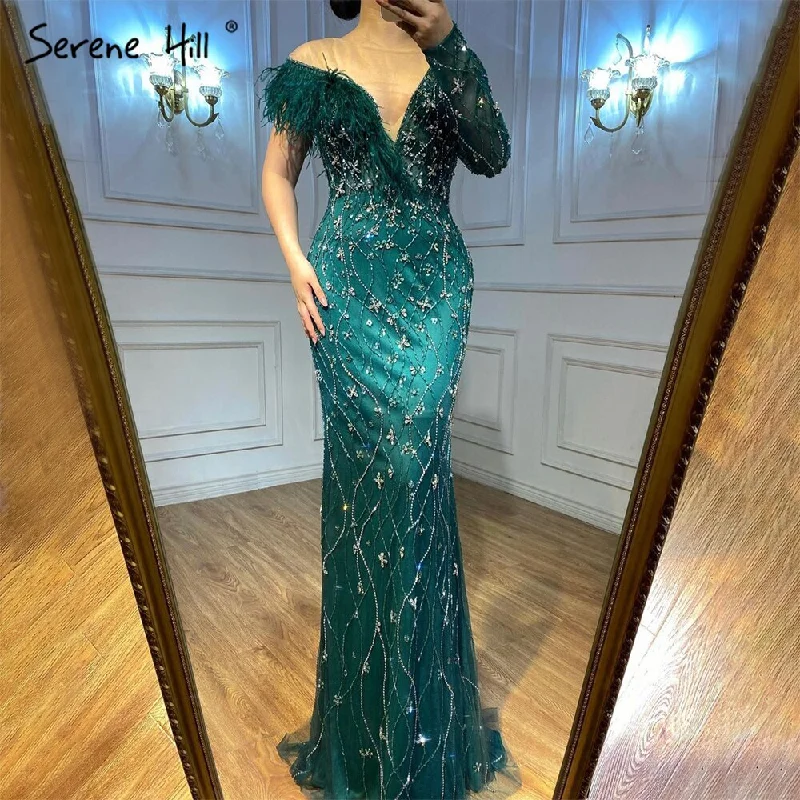 Super Deal Serene Hill Grey Mermaid Luxury Evening Dresses Gowns 2024 Feather Beaded Elegant For Women Party LA71174 Super Deal Serene Hill Grey Mermaid Luxury Evening Dresses Gowns 2024 Feather Beaded Elegant For Women Party LA71174