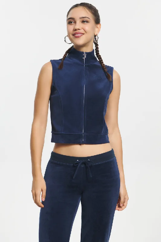 Markdowns Mockneck Cotton Velour Zip-Up Vest