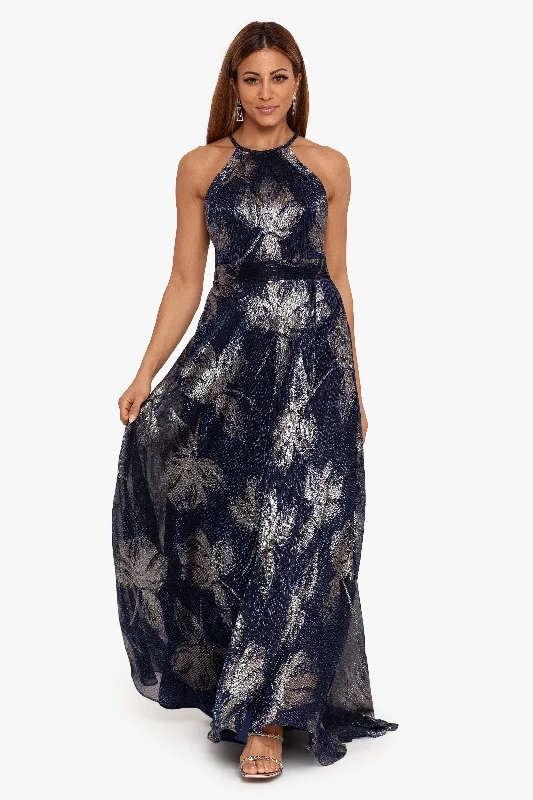 Limited Time Discount "Ilaria" Long Halter Foil Print Dress
