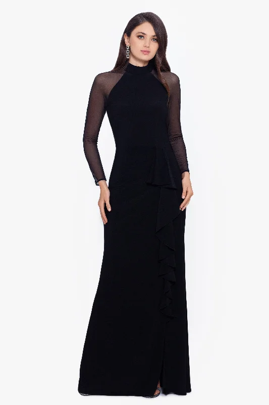 YEAR-End Clearance Petite "Valerie" Long Mock Neck Mesh Long Sleeve Dress
