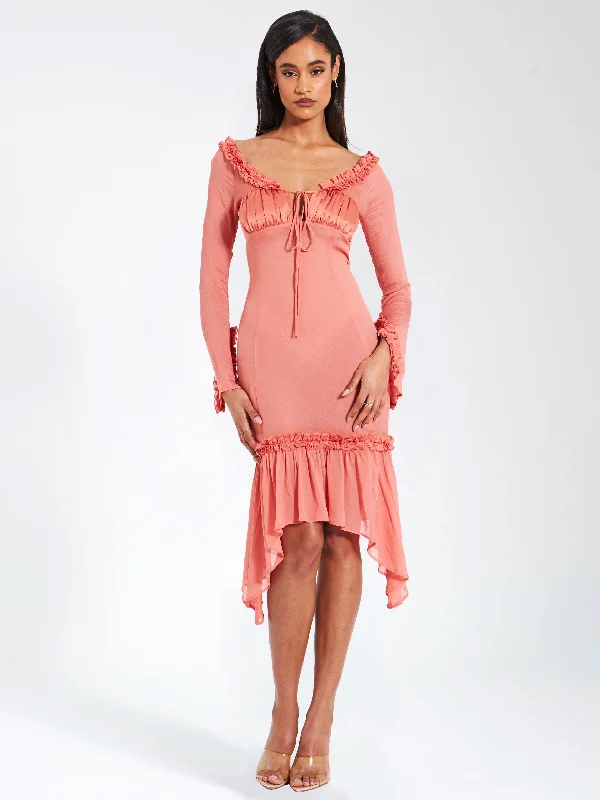 Buy More, Save More Fiorella Rosy Mauve Satin Rayon Midi Dress